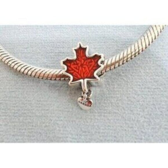 Love Canada Maple Leaf Charm in Sterling Silver, Red Enamel Pandora Compatible - Picture 2 of 5